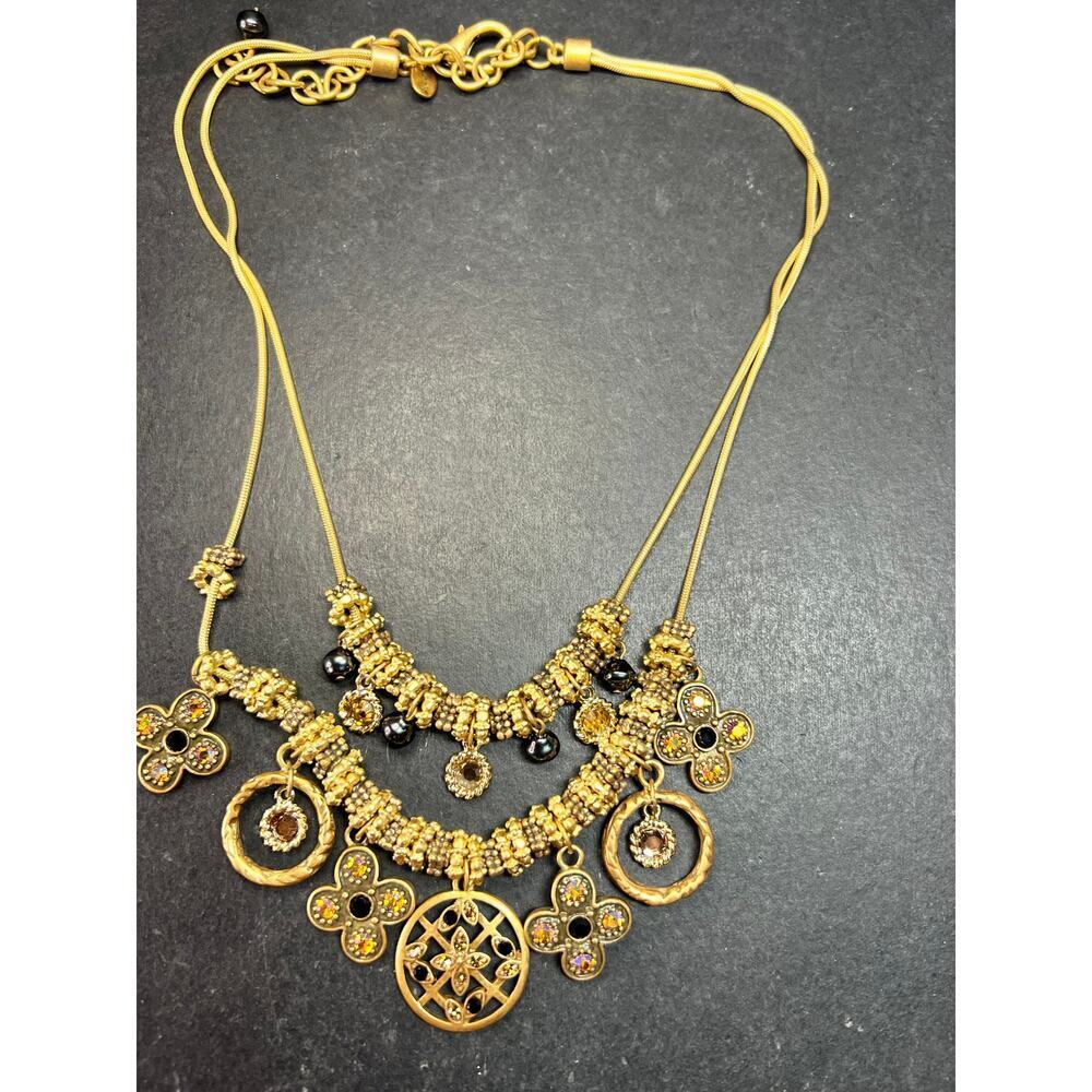 Chico’s Gold Tone Multi Charm Statement Necklace Adjustable 16–24”